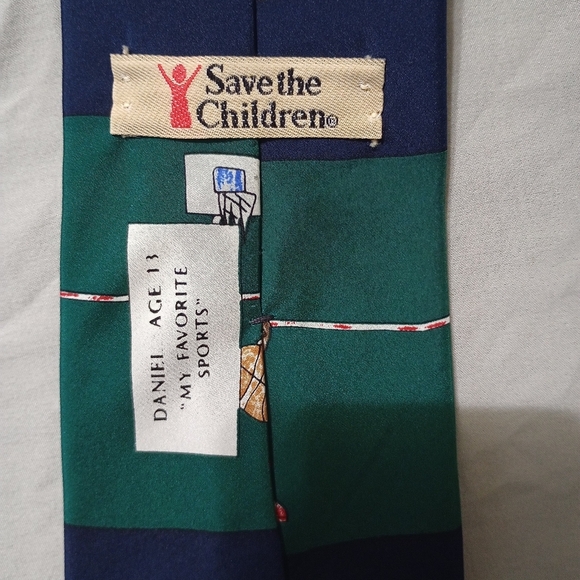 Save the Children Silk Neck Tie  My Favorite Sports Baseball Football Hockey - Picture 2 of 2